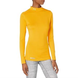 Under Armour ColdGear Mock Neck Base Layer Yellow Top‎ Womens S Fitted NEW
